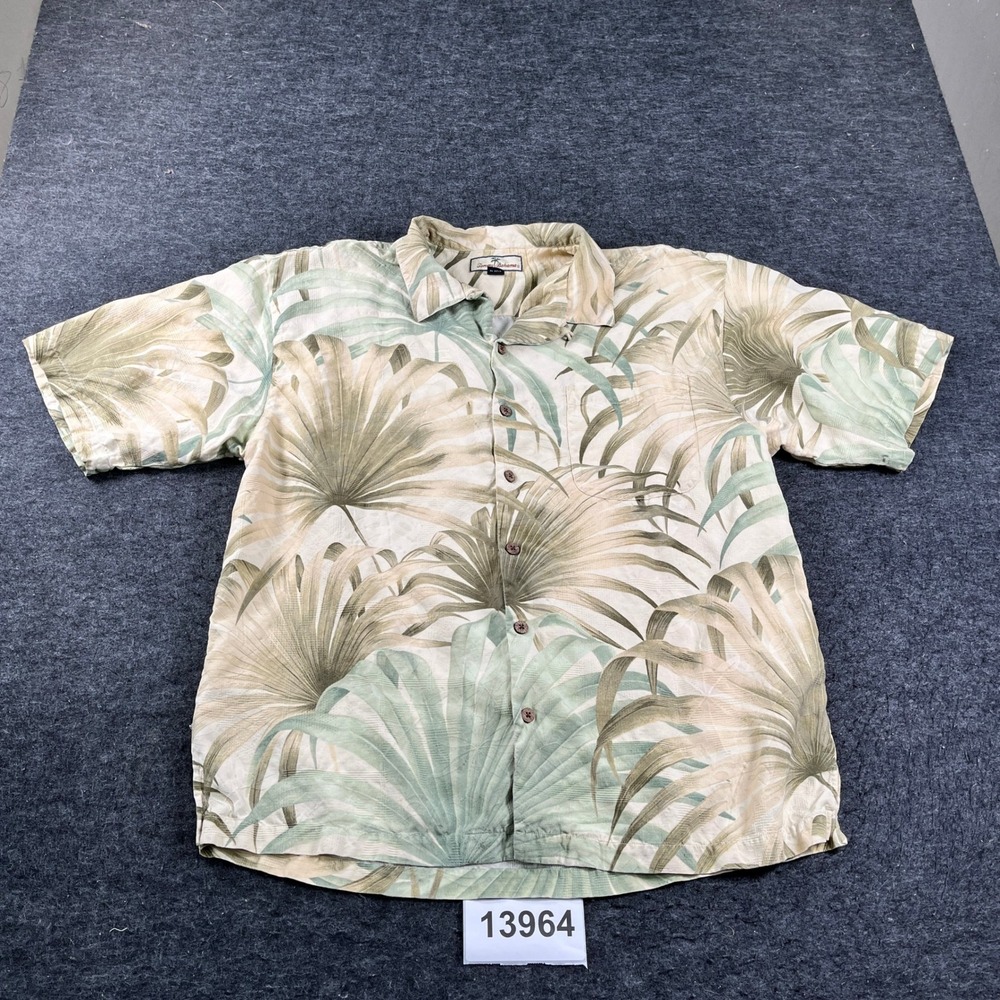 Vintage Tommy Bahama Shirt Mens XL Green Silk Palm Leaf Tropical Excellent